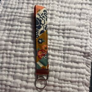 Handmade Hand Sewn Orange Floral Key Fob Keychain Wristlet 100% Cotton